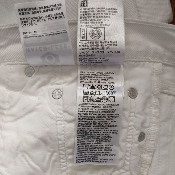 Levi's 501 White Straight Leg Jeans, Big E, W26 L26 - Picture 9 of 14